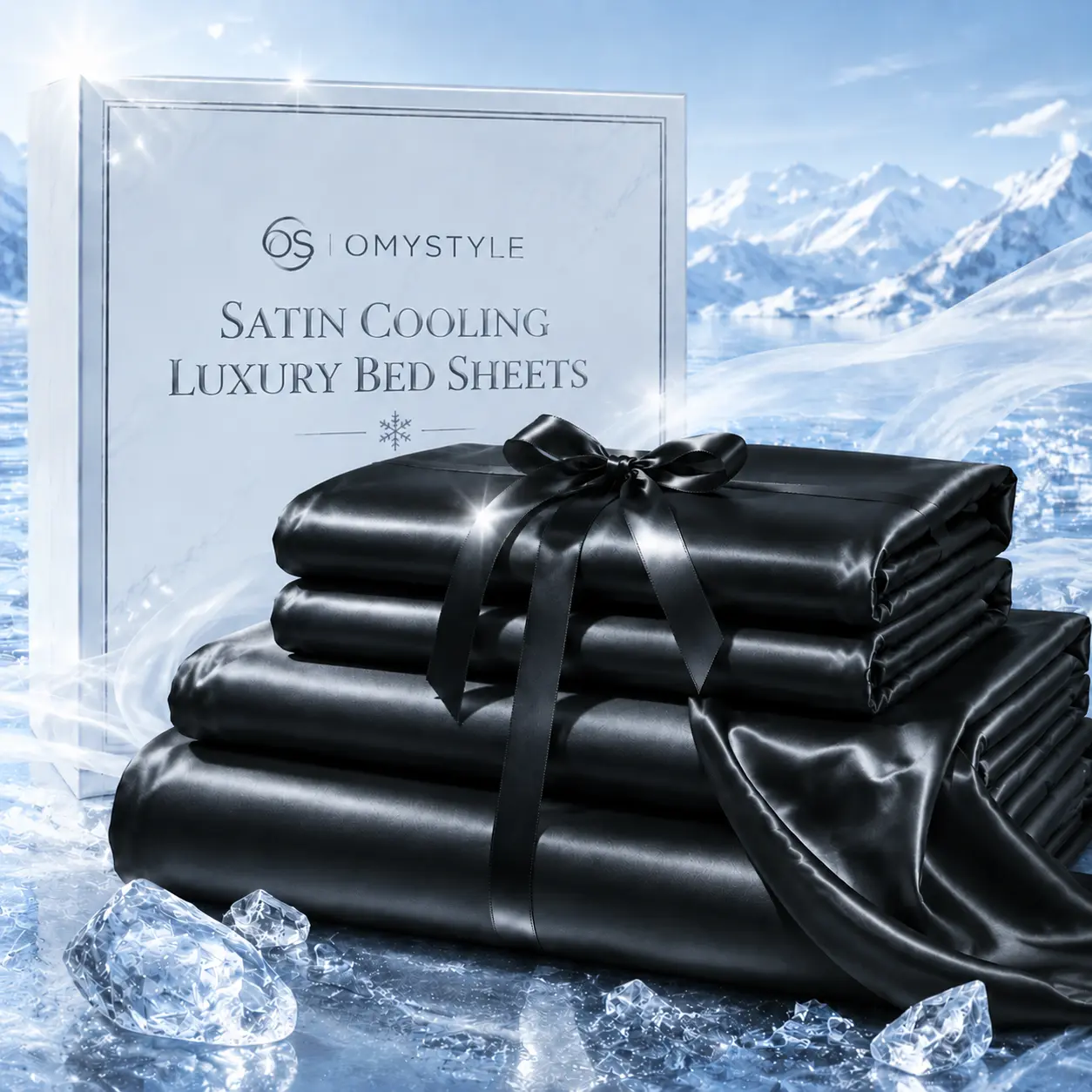 OS OMYSTYLE  3/4 Pcs Cooling Satin Sheet Set, Breathable Ultra Soft Bed Sheets with 16 Inch Deep Pocket Fitted Sheet and Pillowcases, Smooth Moisture-Wicking Machine Washable Bedding for Hot Sleepers,Bedroom Decor & Hotel Style Comfort