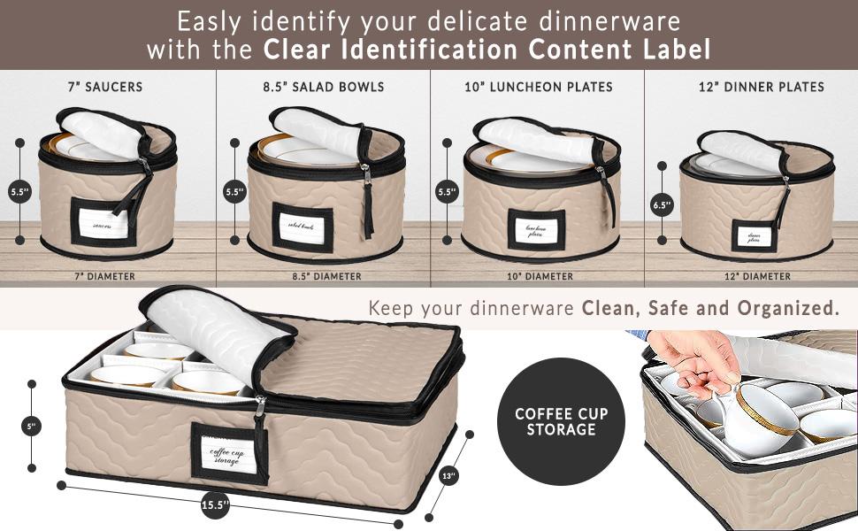 China Storage Containers 5-Piece Set Moving Boxes for Dinnerware, Glasses, Plates, Mugs and Saucers Sturdy Quilted Microfiber Dish Organizer with Dividers for Seasonal Storage - Holds Set of 12, Brown : Home & Kitchen