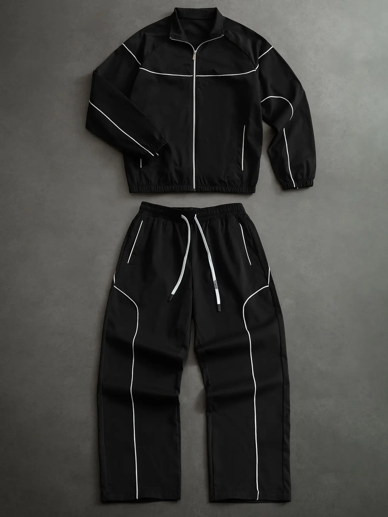 Men's Fall Winter Casual Sport Jacket and Pants Set, Long Sleeve Fitted Contrast Binding, Outdoor Two-Piece for Running and Training