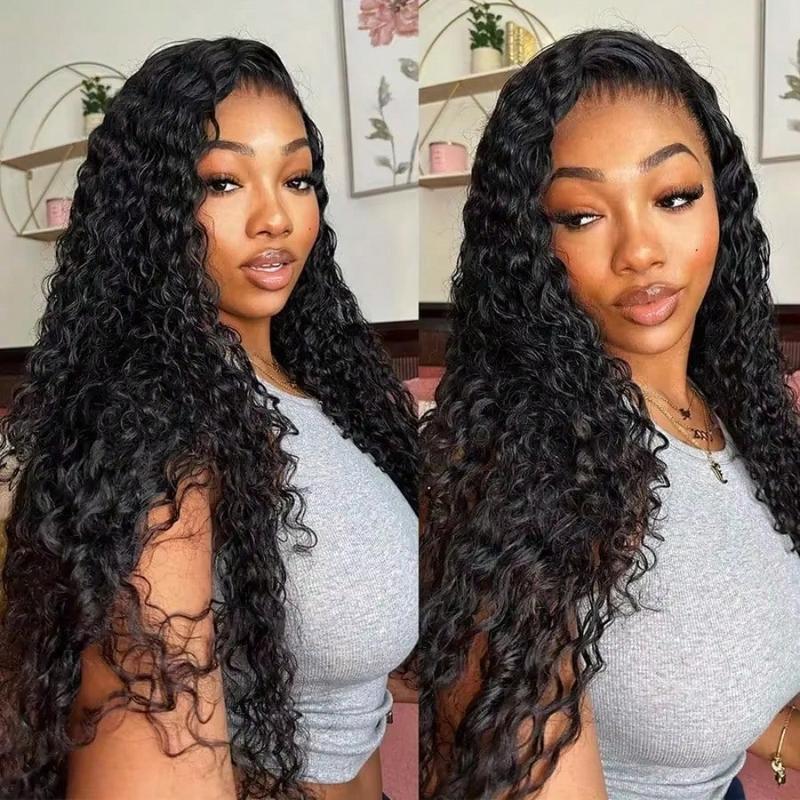 [Hot] Bling Hair 180 Density 13X6 HD Transparent Deep Wave Curly Human Hair Lace Frontal Wig 30 34 Inch 13X4 Lace Front Wigs For Black Women