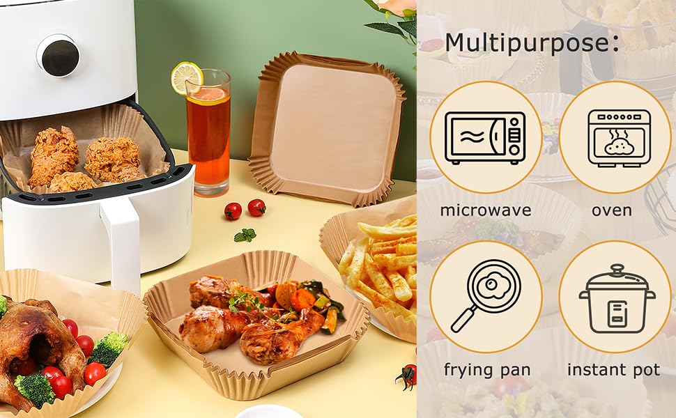 Thicker-Palksky Air Fryer Paper Liners Disposable - 100Pcs Parchment Paper Square, Water-proof, Oil-proof, Non-stick, Free of Bleach for Microwave, Airfryer Accessories (6.3 Inch)