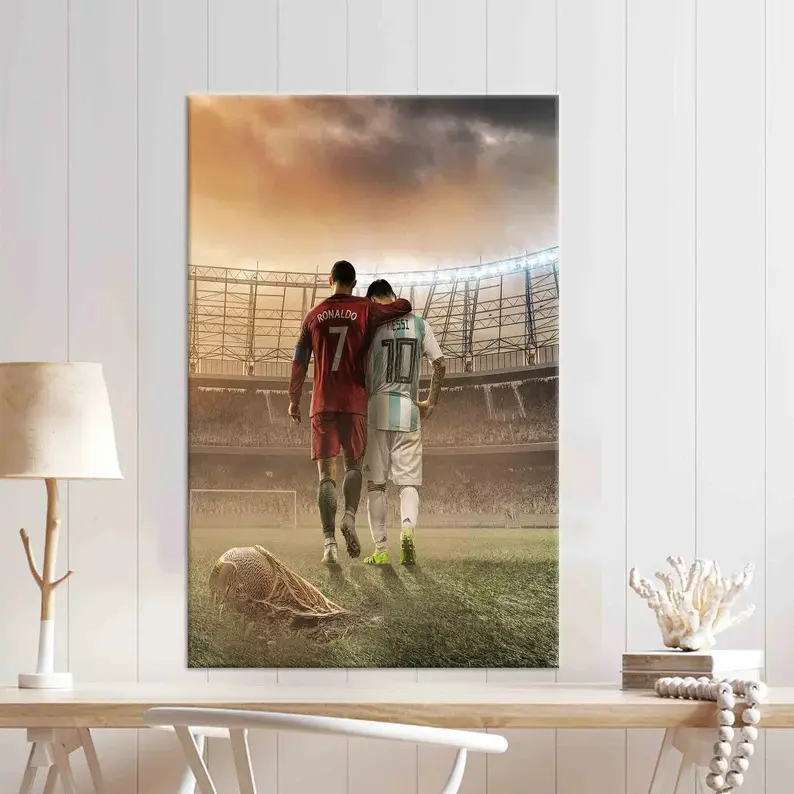 Ronaldo and Messi Canvas Painting - Artistic, Minimalist Soccer Legends Wall Decor for Room, Home Supplies Posters & Prints