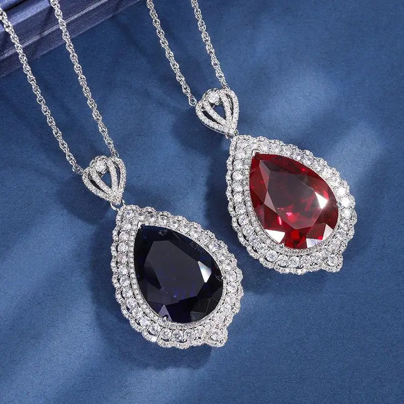 Retro Oval 18*25mm Emerald Sapphire Ruby Quartz Pendant Necklace for Women Gemstone Lab Diamond Cocktail Party Fine Jewelry Gift