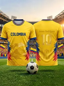 2026 Summer Colombia Theme 3D Print SoccerJersey, Round Neck Short Sleeve T-Shirt,Breathable Men's Sports Top, Fan Sportswear Top,All Seasons