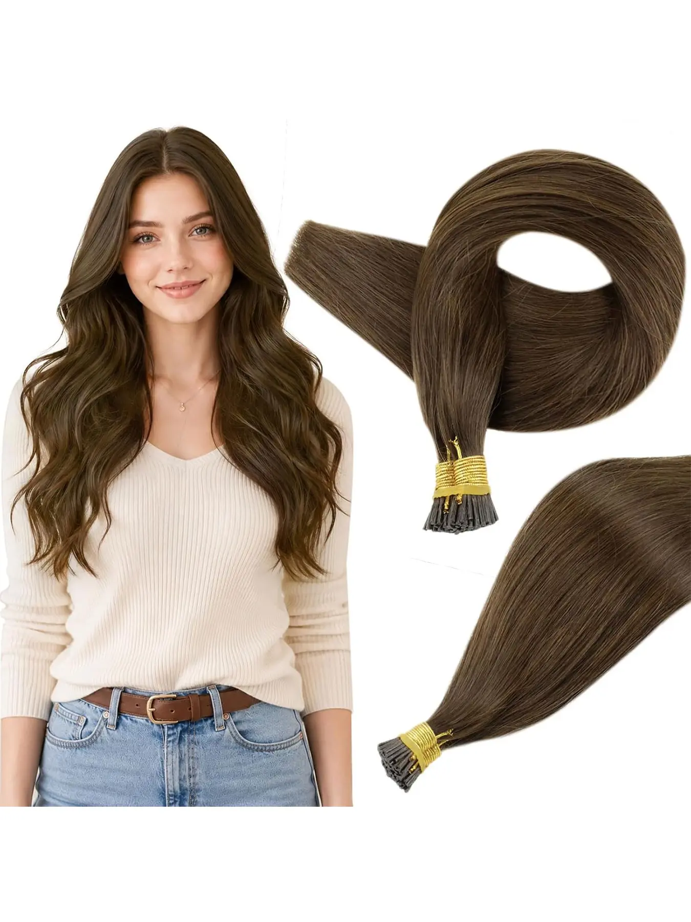 【I tip Extension】 100g 18inch 20Inch Keratin Stick I Tip Hair Extensions Human Hair Brown Invisible Itips | Soft Texture, Easy To Maintain, Adds Length Without Bulk for Women with Thick Hair, for Parties And Weddings