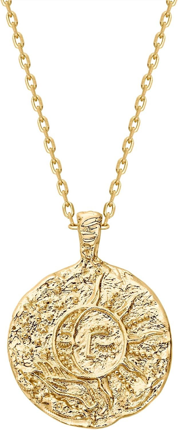 14K Gold Plated Engraved Coin Pendant Necklaces for Women |   Byzantine Coin Pendants |   Bohemian Necklace
