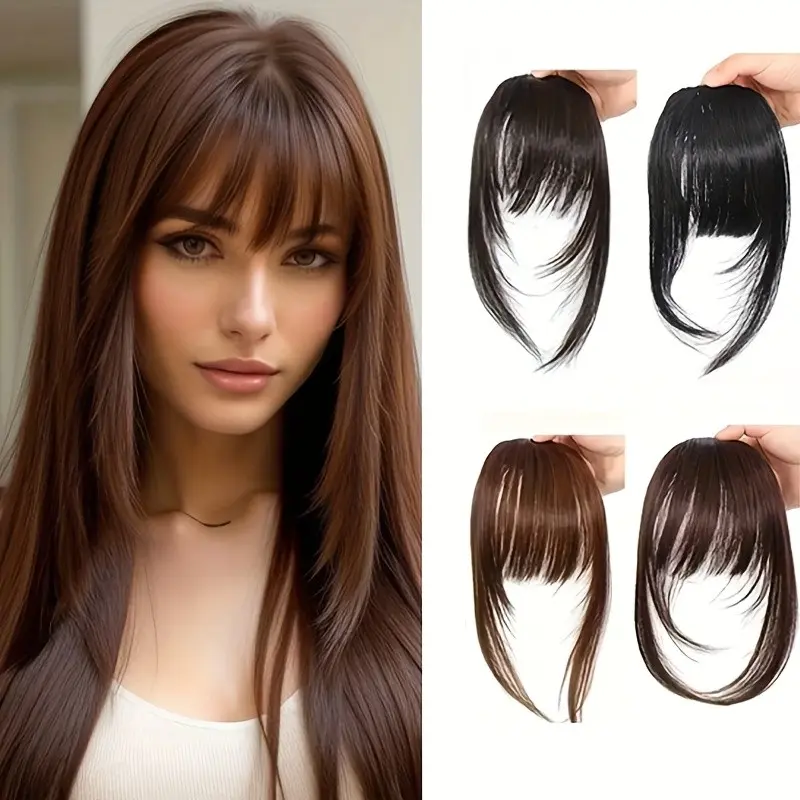 Women's Clip-On Bangs with Sideburns, Natural Straight Synthetic Fiber, Invisible Daily Wear, Temporary Bangs for Cosplay and Hairstyles