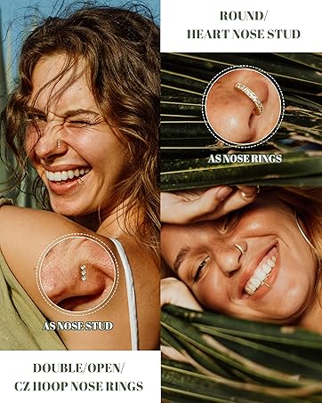 YADOCA 20PCS Septum Rings 16G for Women - Hypoallergenic Surgical Steel Daith Piercing Jewelry Cute Dangle Nose Ring Clicker for Helix, Tragus, Daith, Cartilage Earrings Hoop