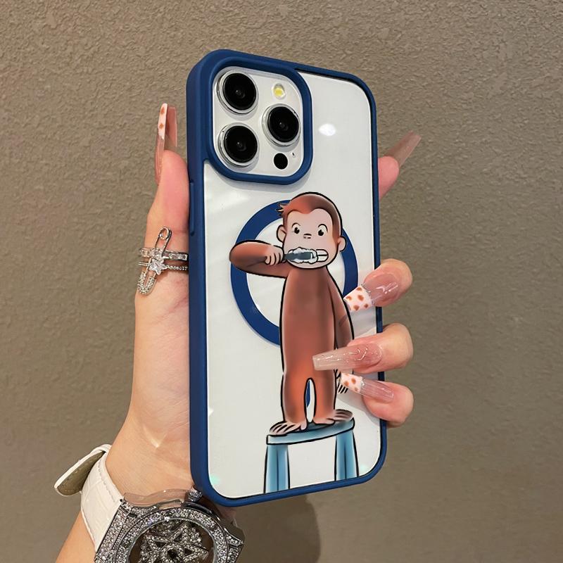 Compatible Case for iPhone 17 16 Pro Max 15 Plus 14 13 12 11 Curious George Brushing Aesthetic Print Shockproof TPU Lightweight Scratch Resistant Trendy Protection