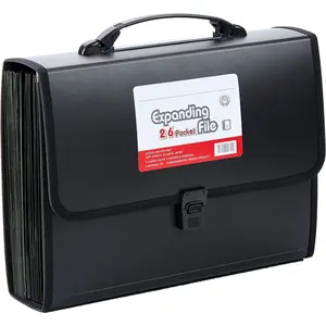 26 Pockets Expanding File Accordion Folder with Handle - Letter A4 Paper Size - Expandable Large Plastic File Folder Wallet Monthly Portable Document Organizer with Flap & Buckle (Black)