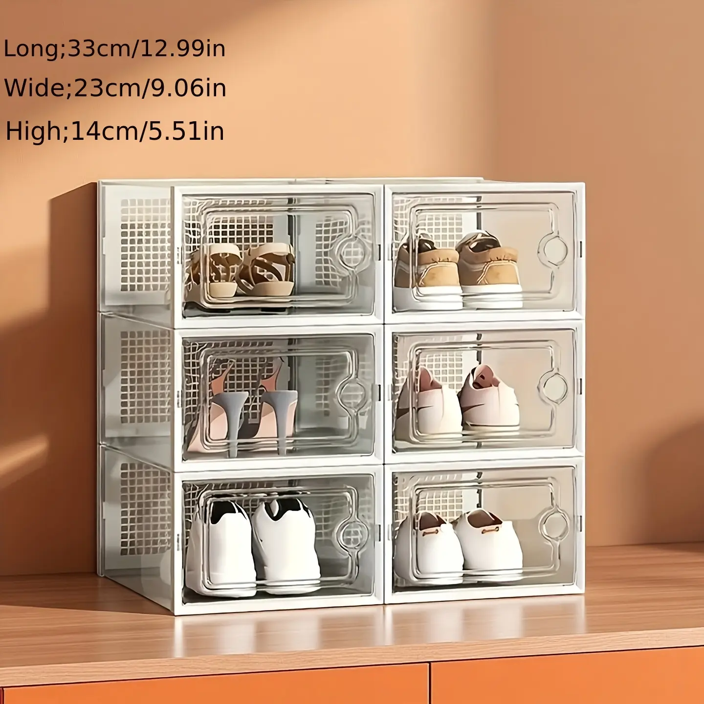 6/12/24 pcs thickened transparent shoe box with lid, foldable stackable free combination shoe rack, plastic sneaker container, space-saving storage organizer, for entrance, bedroom, home, dormitory