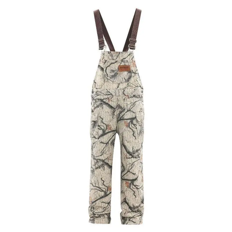 Men Camouflage Bib Overalls, Tree Branch Print Adjustable Shoulder Straps Outdoor Hunting Work Overalls for Daily Wear