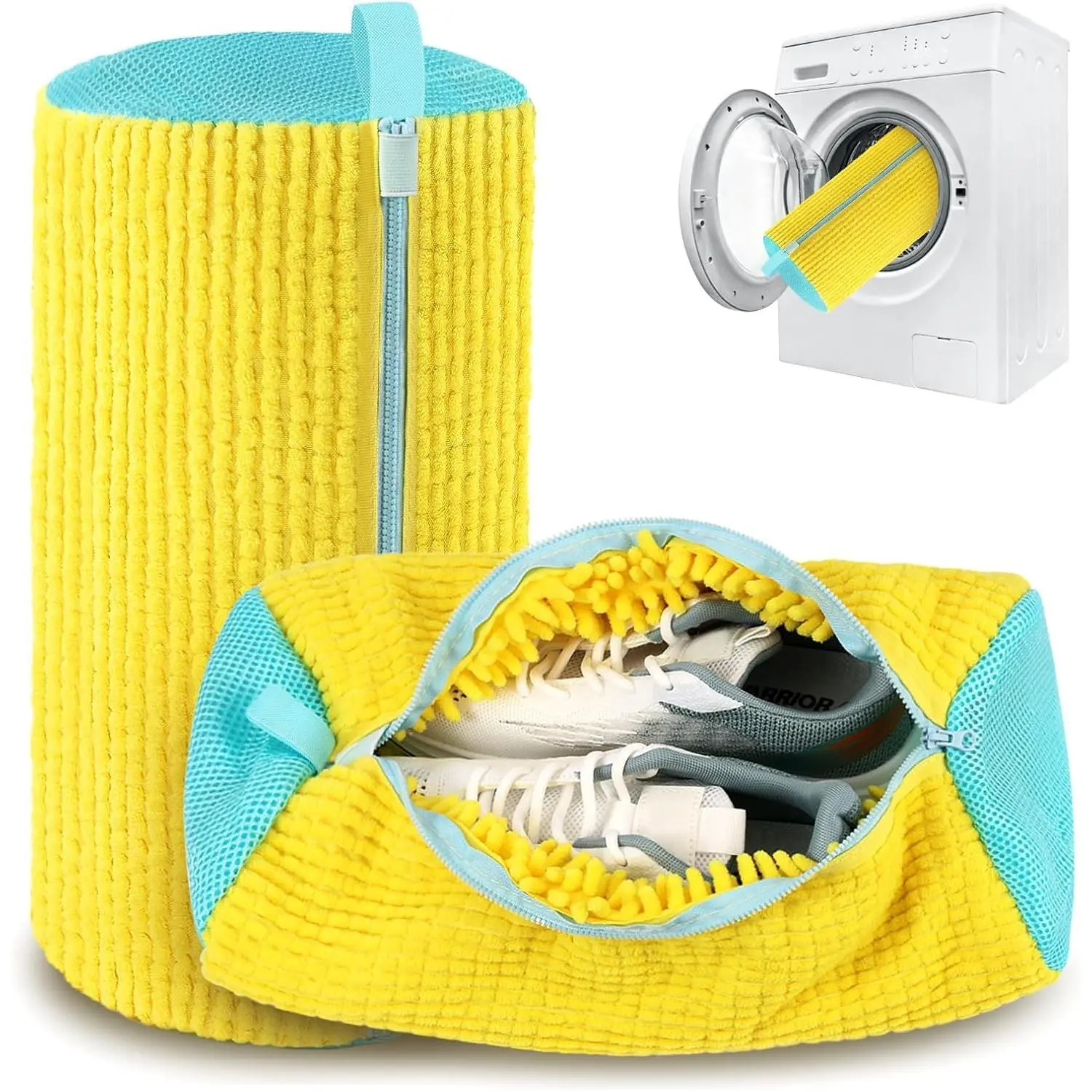 2 Pack Reusable Shoe Washing Machine Bag - Laundry Shoe Bag for Washer and Dryer, Self-Locking Zipper, Fits Sneakers and All Shoe Types (Yellow)Gift