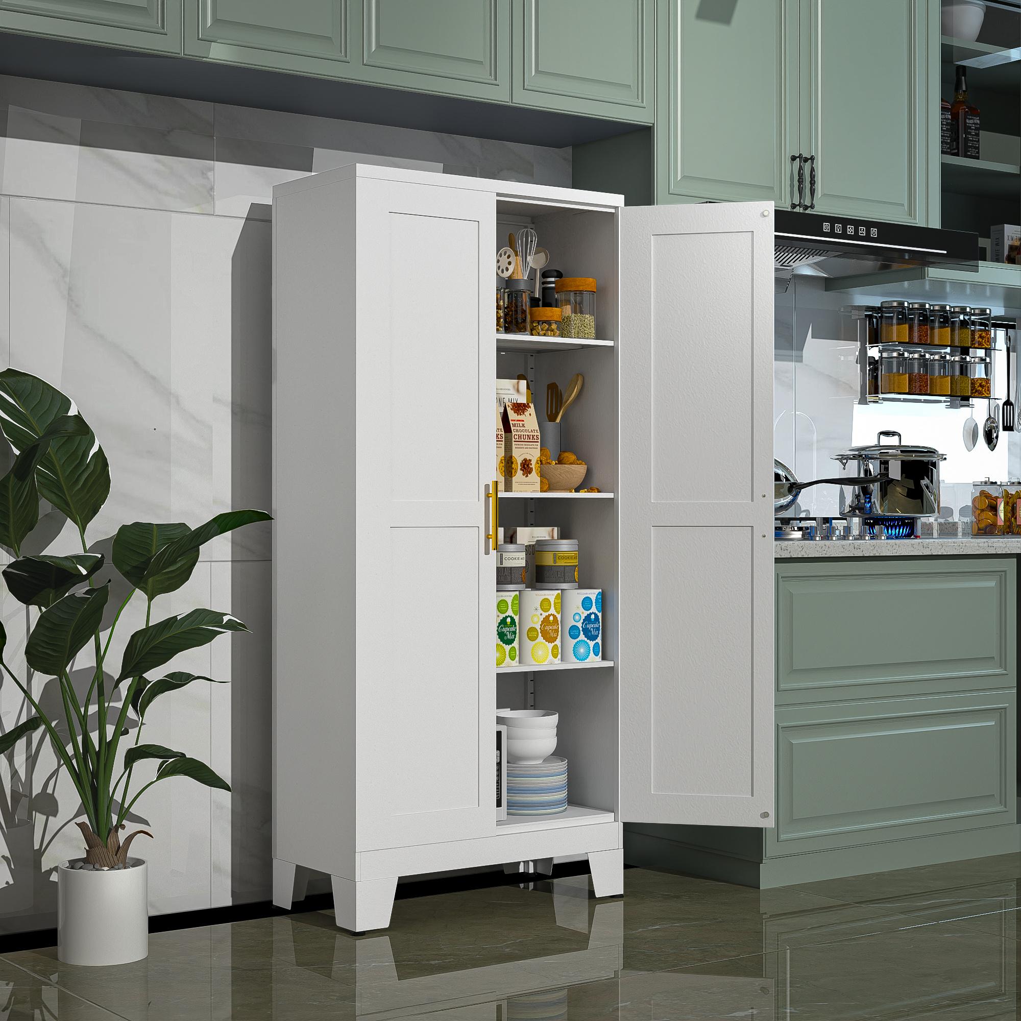 Metal Pantry Cabinet 47" with 2 Doors & 3 Adjustable Shelves, Kitchen Pantry Storage Cabinets for Dining Room, Living Room, Bathroom Furniture Organization storage cabinets drawer dresser  Cupboard Organizer