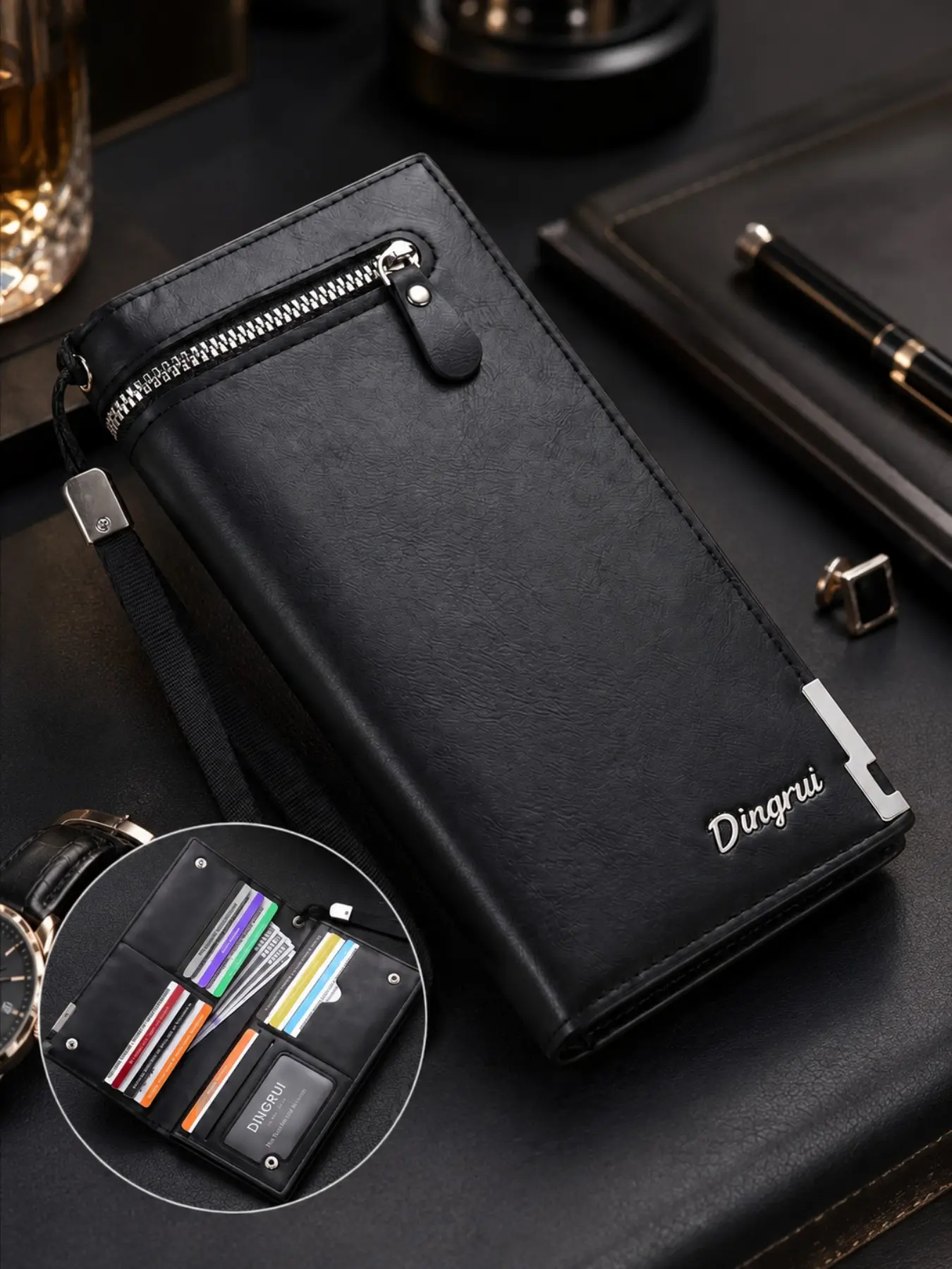 Men's Business Long Zip Wallet, Large Capacity PU Leather Clutch Wallet with Multiple Card Slots, Card Holder and Coin Pocket, Multifunctional Travel Organizer, Perfect Gift for Father's Day, Christmas and Valentine's Day