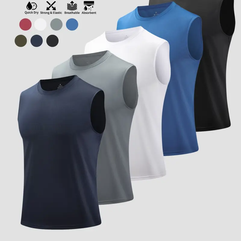3/5 Piece set Men's Pack Sporty Fitted Sleeveless Tops, Workout Sleeveless Activewear, Athletic Apparel Tops, Sports Tank Top, Sporty Vest, Breathable Stretch Quick-Dry, Ideal for Summer Running, Outdoor Workouts, Basketball Training, Fitness, Marathon