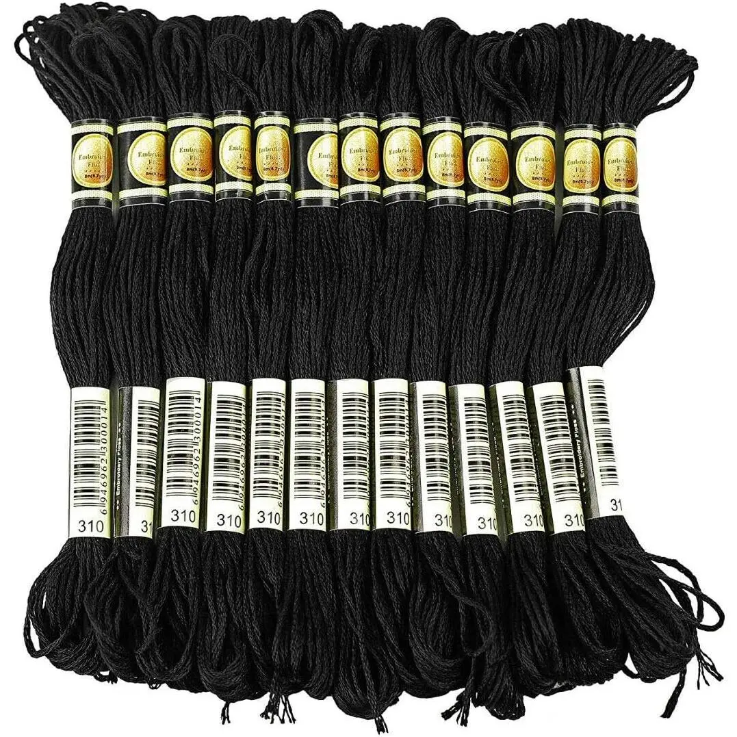 Black Embroidery Floss, 24 Skeins Embroidery Thread Friendship Bracelet String,   Threads Hair Wrap Yarn