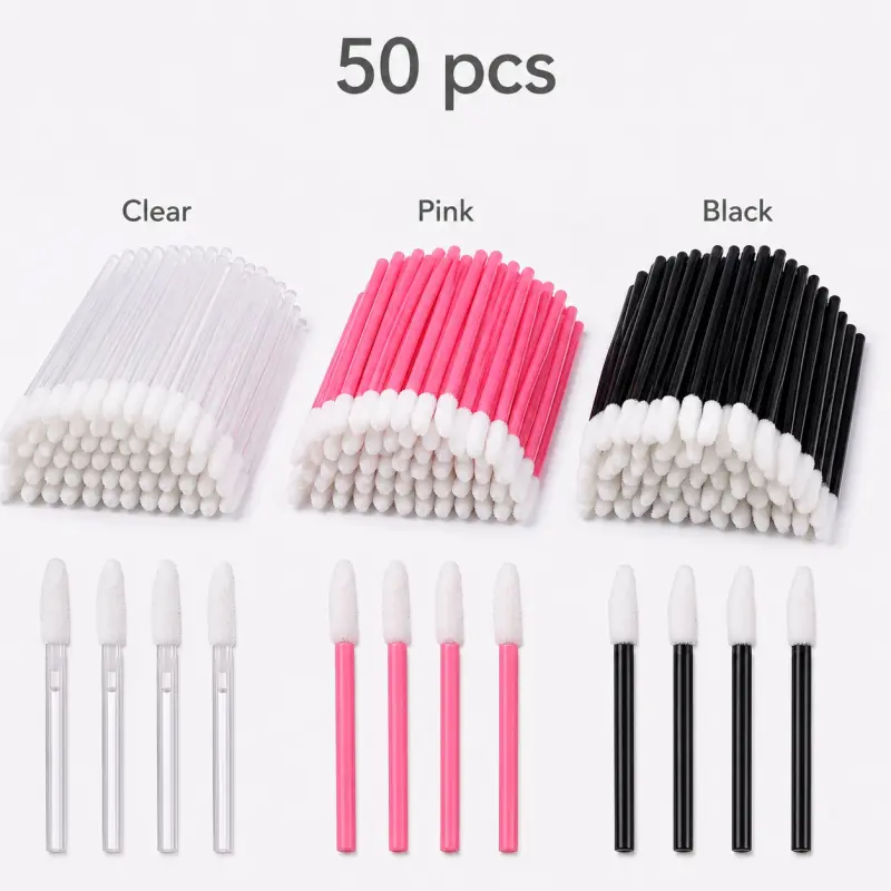 Disposable Flocked Lip Wands with Hollow Handles, Lipstick Applicator Cosmetic Makeup Tools
