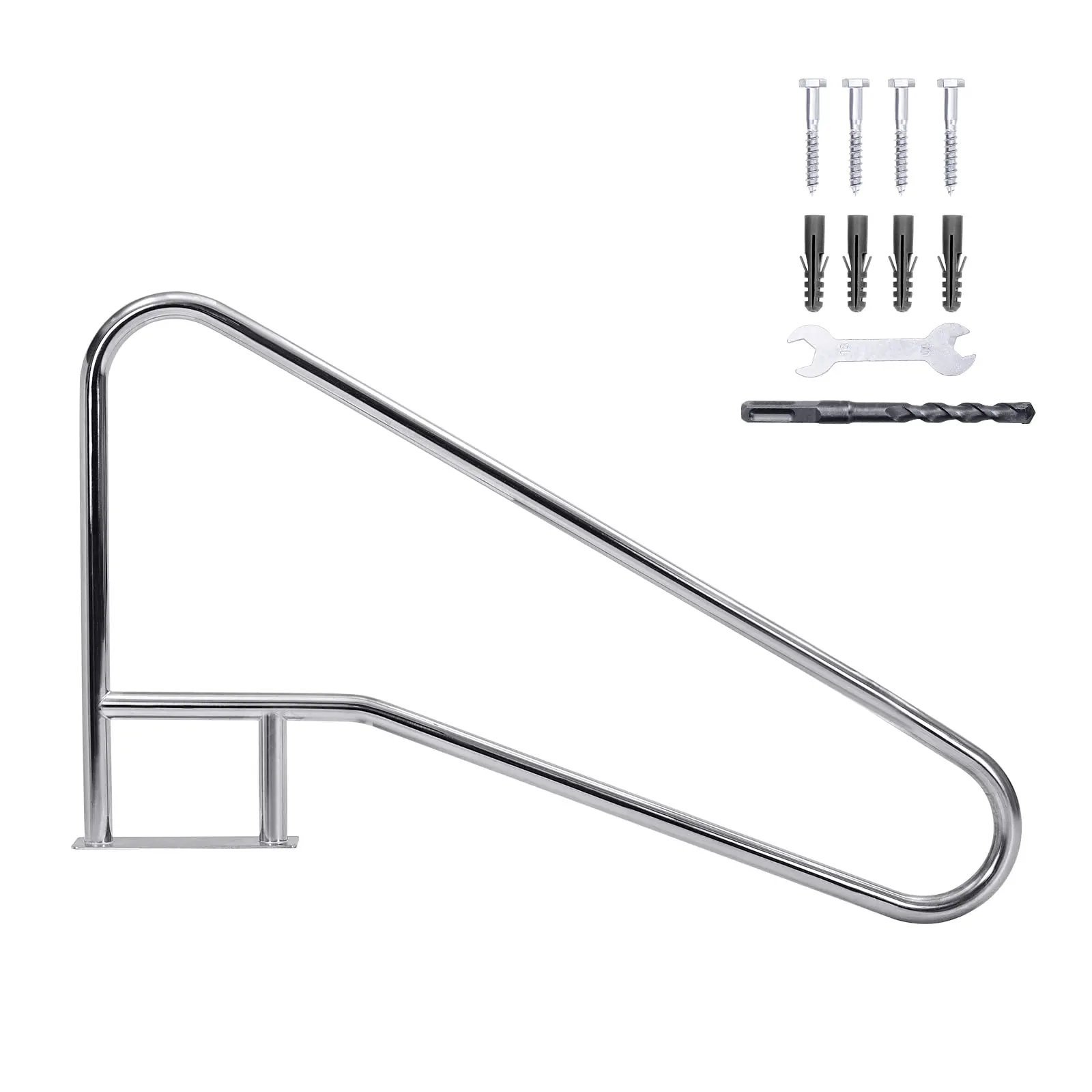 55 in x 32 in Pool Handrail, Assembled 304 Stainless Steel Inground Pool Rail, 380 LB Load Capacity, Blue Grip Cover, Rustproof Safety Support for Adults Seniors