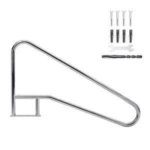 55 in x 32 in Pool Handrail, Assembled 304 Stainless Steel Inground Pool Rail, 380 LB Load Capacity, Blue Grip Cover, Rustproof Safety Support for Adults Seniors