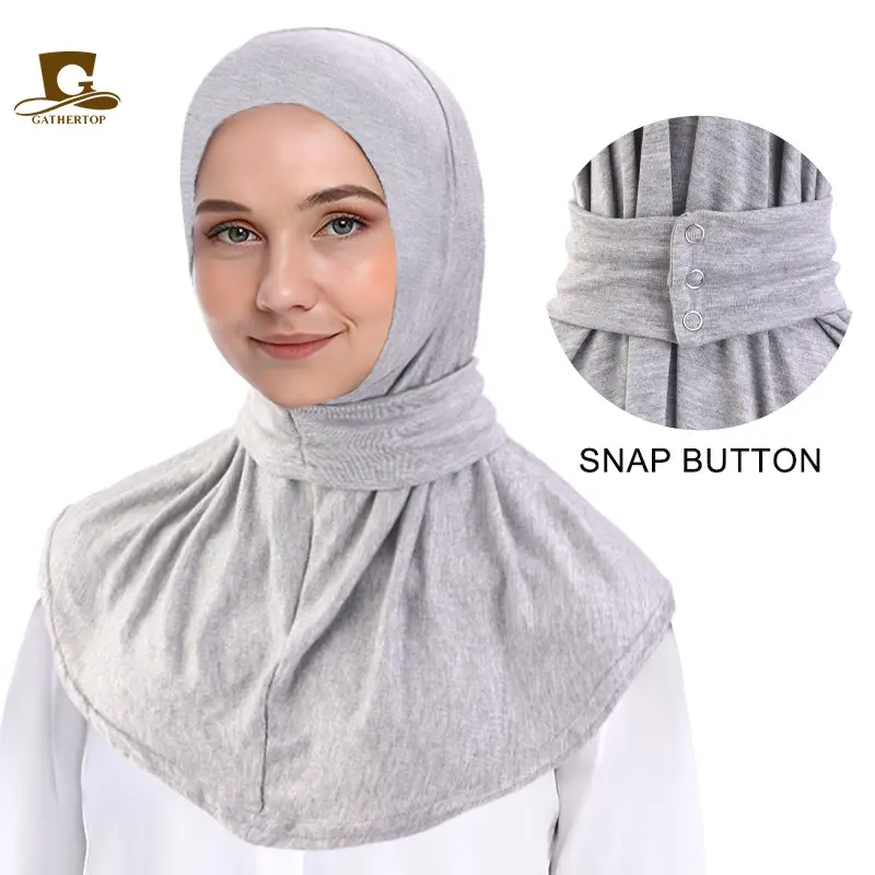 Viral Snap Button Full Coverage Ninja Inner Hijab Cap Soft Stretch Neck Cover Underscarf Breathable Adjustable Headwrap Women Daily Wear