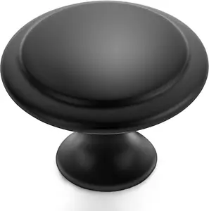 40 Pack Matte Black Kitchen Cabinet Knobs 1-1/6 Inch Round Drawer Pulls Flat Black Stainless Steel Drawer Handles Door Hardware for Dresser Cabinets
