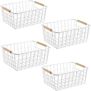 White Wire Baskets for Organizing with Handles,Pantry Organizers and Storage For Kitchen, Household Snack Basket for Cabinets, Closets, Bedrooms,food - Set of 4(White)