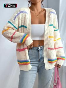 women's striped print open front cardigan, casual chic drop shoulder long sleeve pocket cardigan for fall, knitting top, cardigans for women, ladies' knit crochet clothing for daily wear, cardigan sweater, womenswear