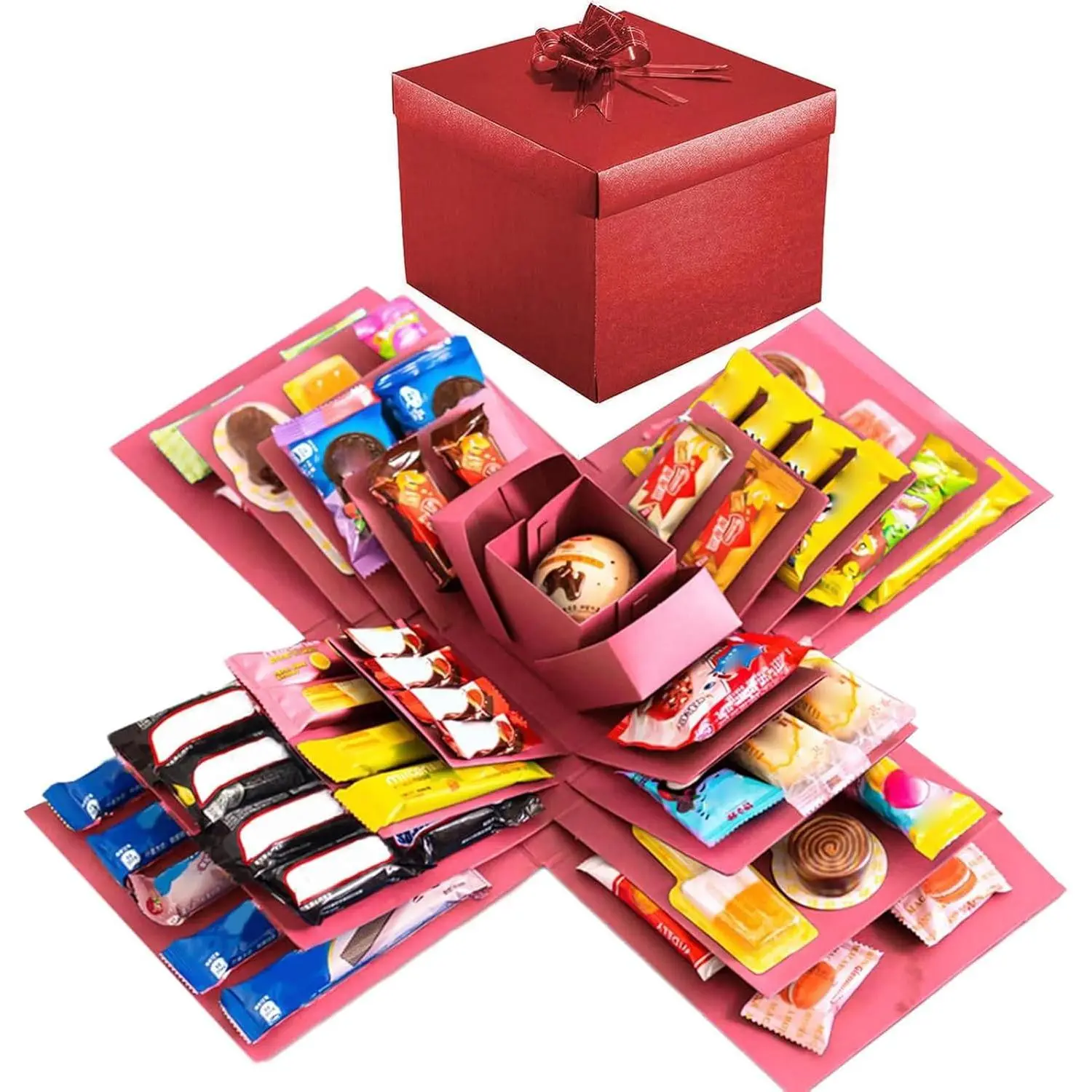 DIY Explosion  Box, 5 Layer Snack Explosion Box, Scrapbooking Box, Creative Explosion Box for , Anniversary, Birthday, Valentine's Day and Wedding (Blue) (Red)