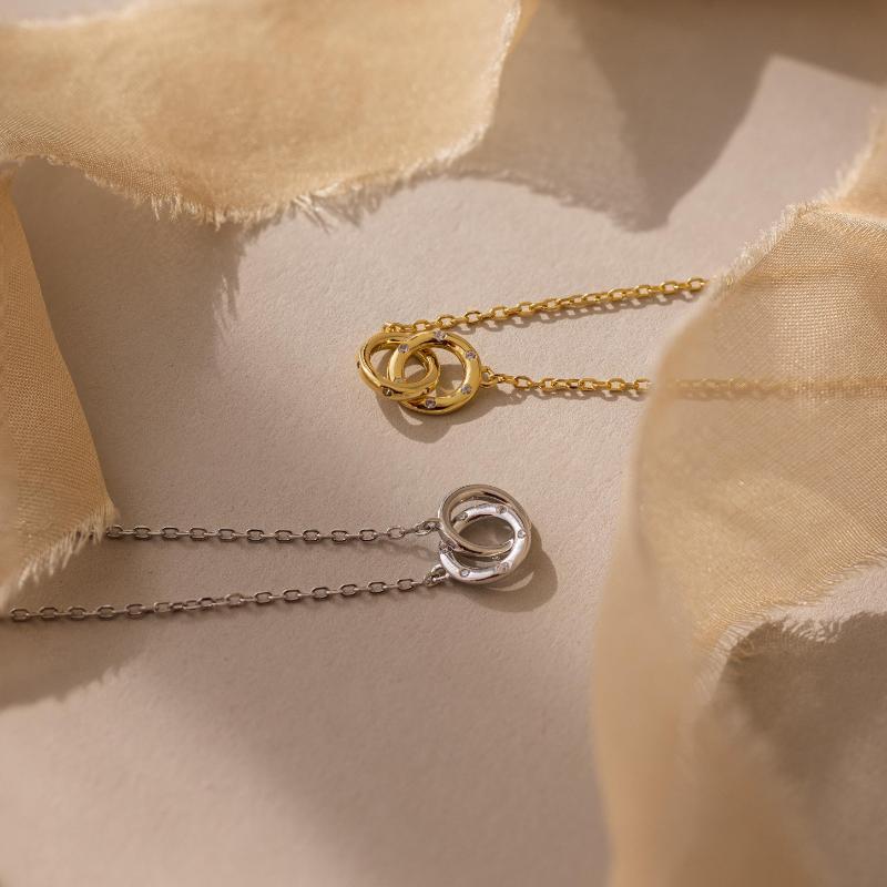 Pave Interlocking Circle Necklace by Caitlyn Minimalist - Diamond Sprinkle Infinity Necklace - Couples Jewelry - Gift for Girlfriend.