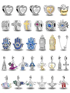 Sacred European Style Spacer and Dangle Charms with Cross Virgin Mary and Evil Eye Motifs in Copper for Christian Women’s DIY Jewelry Stacking