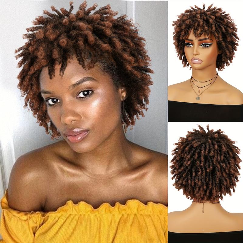 LEZN HAIR Chic Short Dreadlock Wig for Black Women - 6 Inches Ombre Synthetic Hair, Faux Locs Twist Braided Afro Curly Style, High-Temperature Fiber, Fit