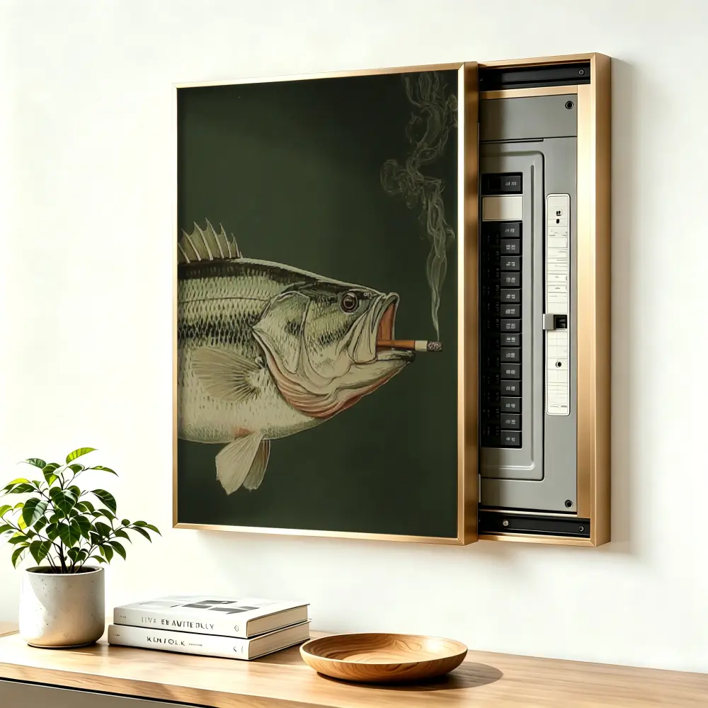 ElectricalPanel Cover Decorative Breaker Box Cover Fuse Box Cover Smoking Fish Art Print Aluminum Alloy Frame With High Quality Canvas, LivingRoom Home Office