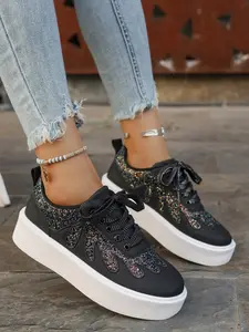 Lightweight PU Leather Casual Shoes for Women, Geometric Pattern Eva Sole, All-Season Low Top Sneakers, Anti-Slip Design