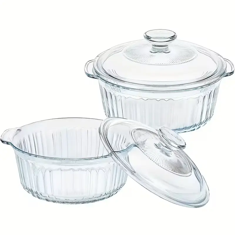 1pc/2pcs Glass Baking Dishes for Oven, Baking Dish with Lid, Round Casserole Dishes for Oven with Lids, Clear Glass Casserole Dish with Lid Oven Safe for Baking, Cooking, Storage, 1.6Qt\2.4Qt