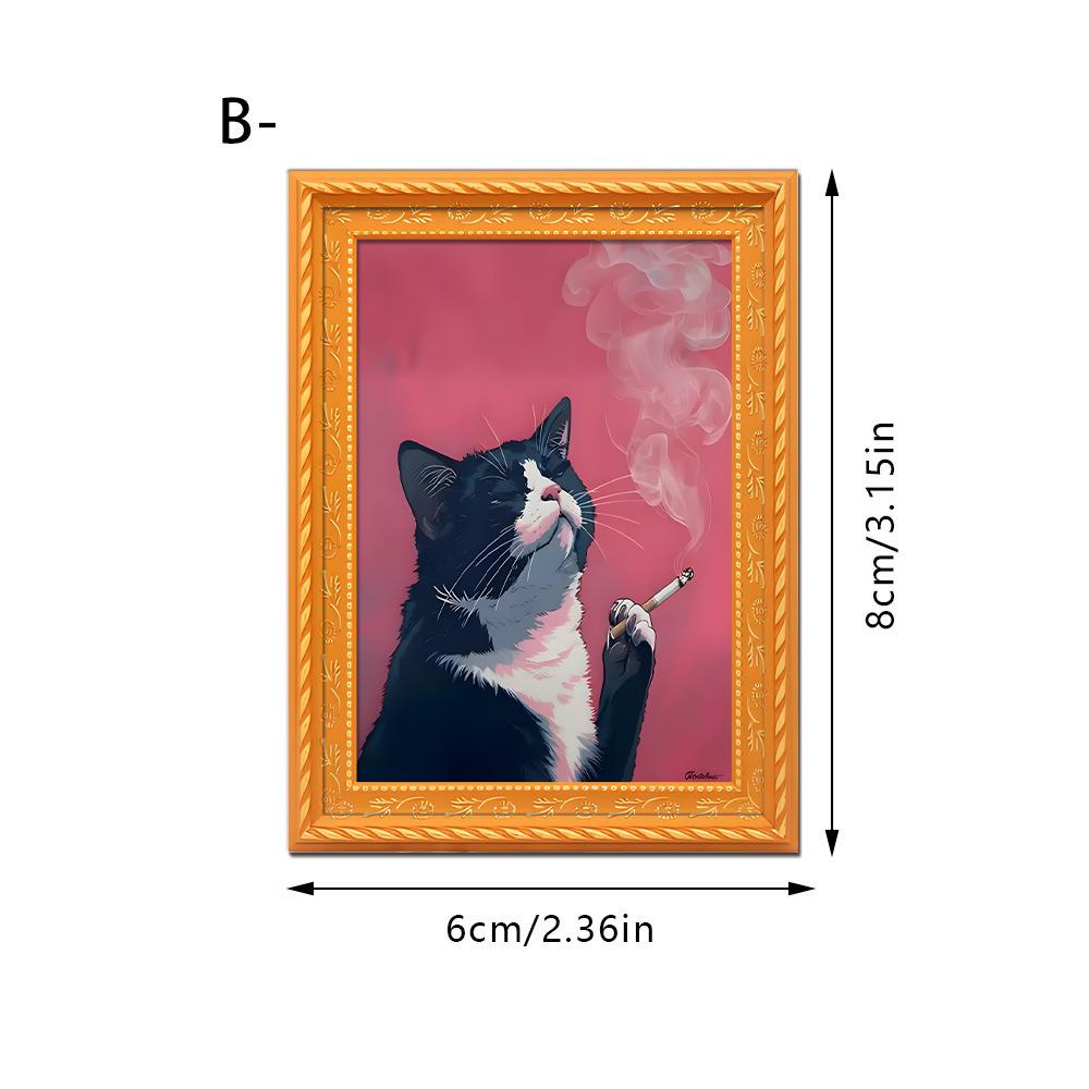 Cross-Border New Black Cat Series Oil Painting Style Screaming Kitten Photo Frame Wooden Retro Magnetic Fridge Magnet
