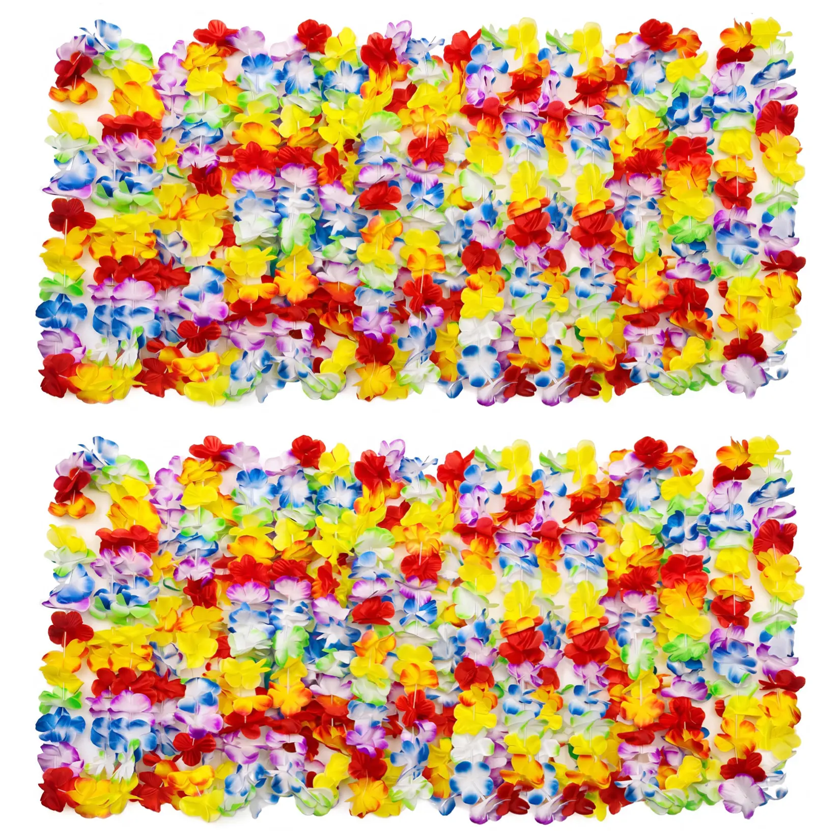 100pcs Hawaiian Leis Bulk, 45" Tropical Flower Necklace, Colorful Luau Party Leis with 6.5cm Petals, Bulk Fabric Leis for Beach, Luau, Birthday Party Supplies