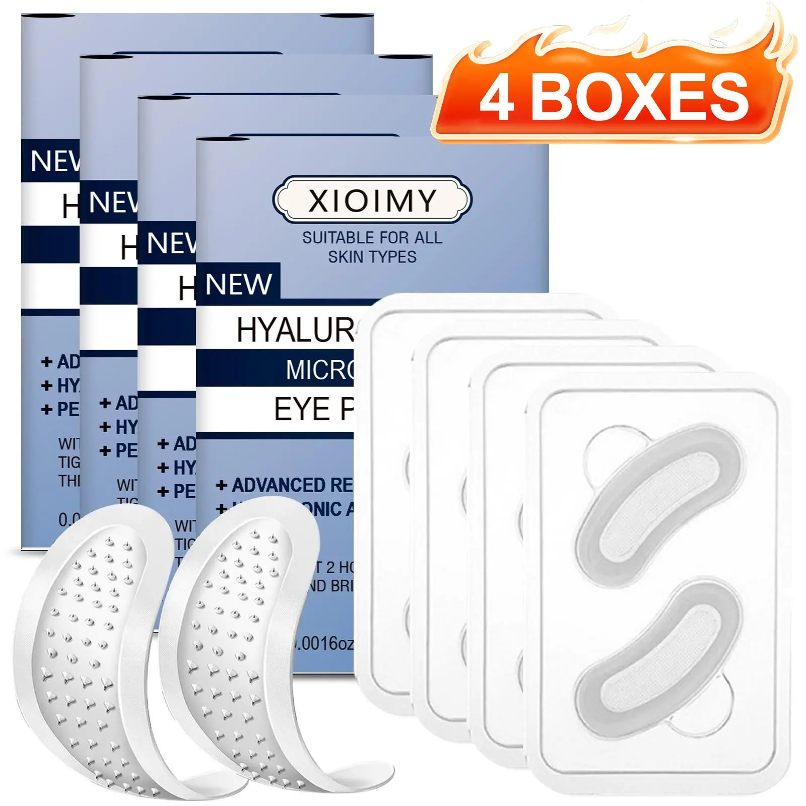 8pcs Hyaluronic Acid Micro Needle Eye Mask, Injects Retinol and Peptides, for Eyes Face Nose, Strong Moisture Moisturizing Hydrating Tightening Radiant Glow, Peptide Eye Patches