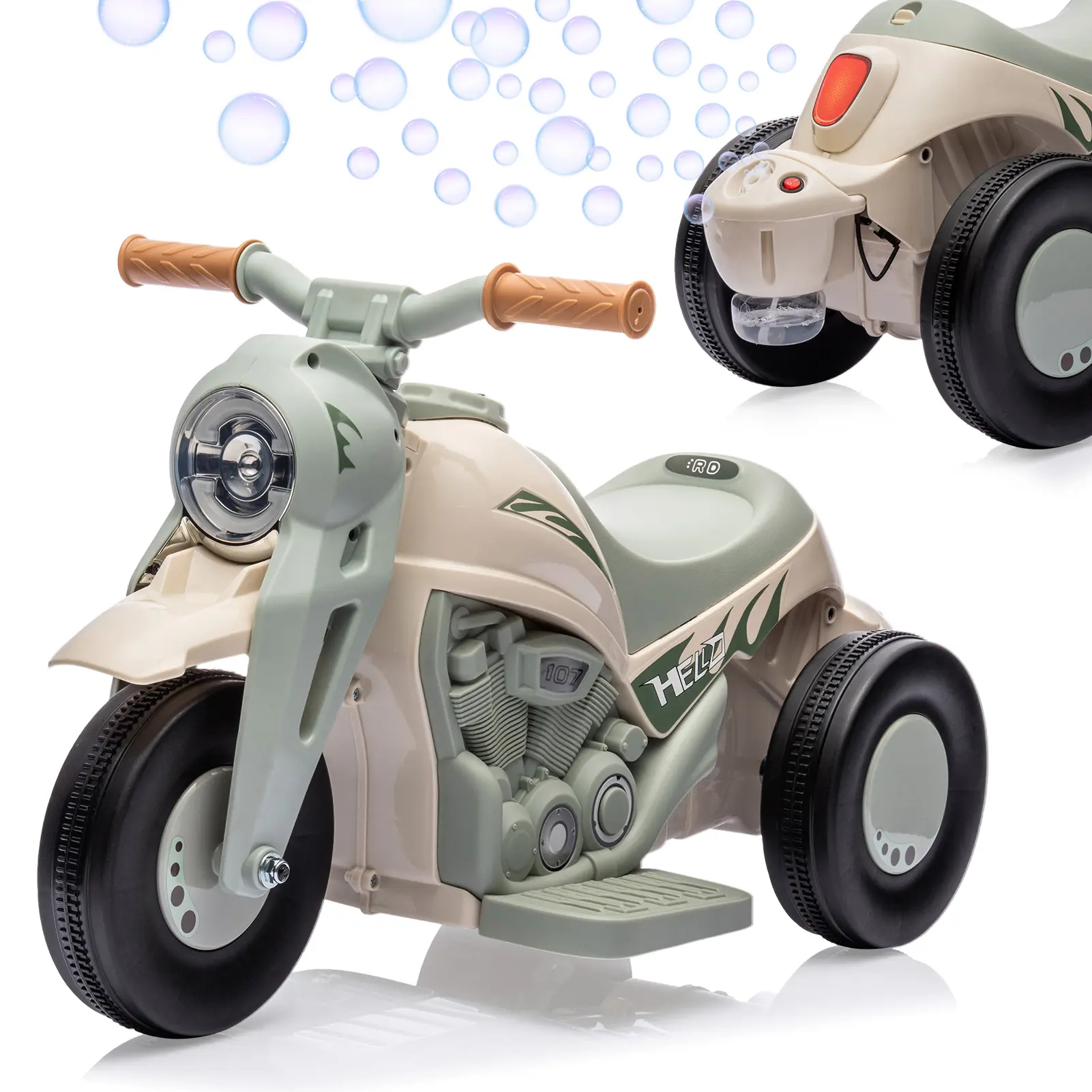 6V Kids Electric Motorcycle with Bubble Maker, Ride on Toy for Toddlers Ages 3+, 3-Wheel Motorcycle with LED Headlights, Music, Foot Pedal Forward & Reverse, 22W Battery Powered