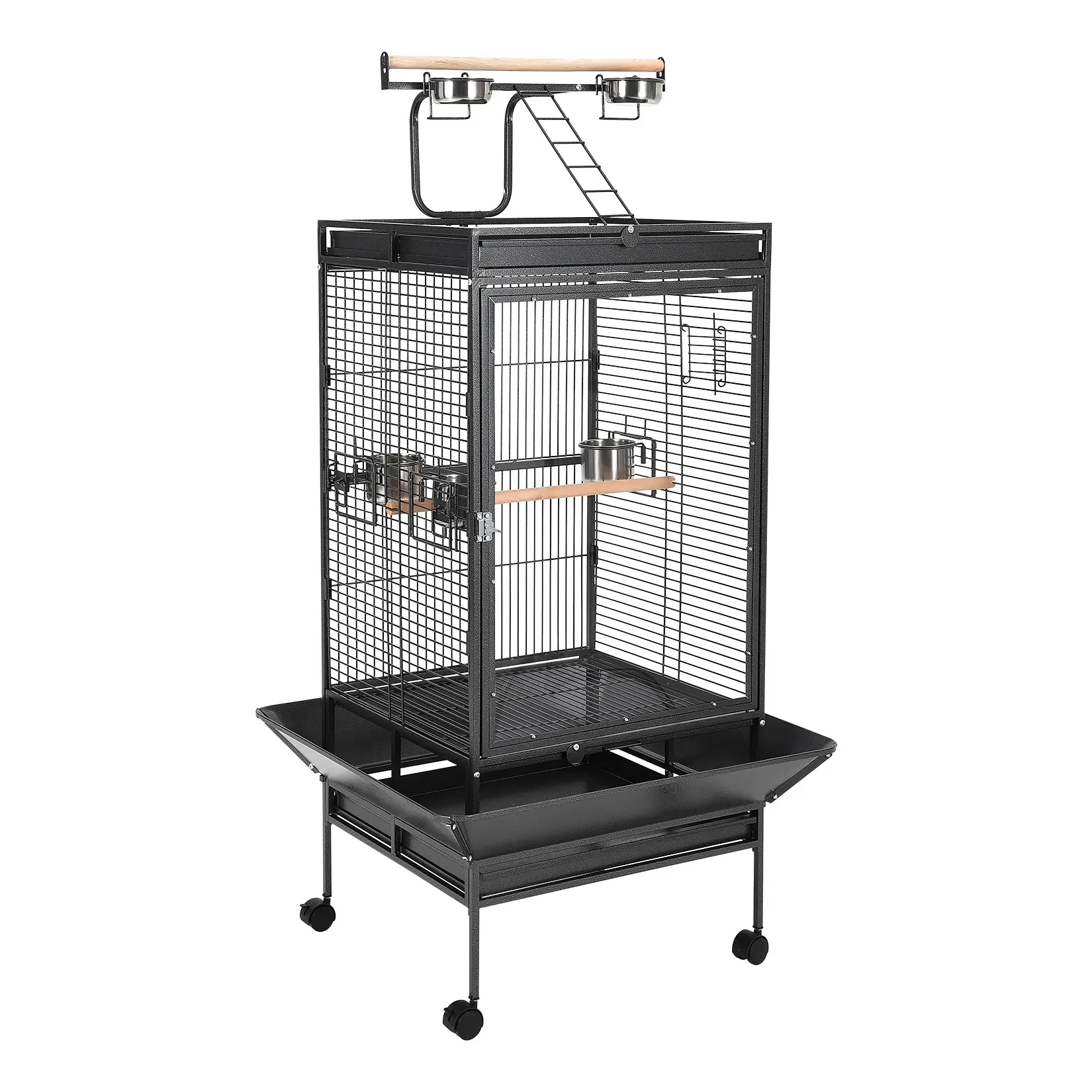 58 Inch Large Wrought Iron Parrot Bird Cage, Victorian Style Aviary with Rolling Stand and Play Top, Equipped with 4 Stainless Steel Feeding Bowls, Heavy-Duty Spacious Cage for Parrots and Budgies