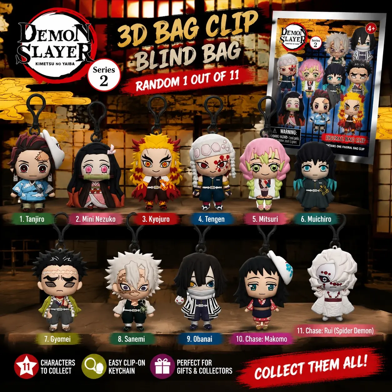 Aniplex Official Demon Slayer Blind Bag Keychain Figures, Tanjiro Nezuko Collectible 3D Keyring, Anime Figure Gift, Random Surprise Pick, Key Charms