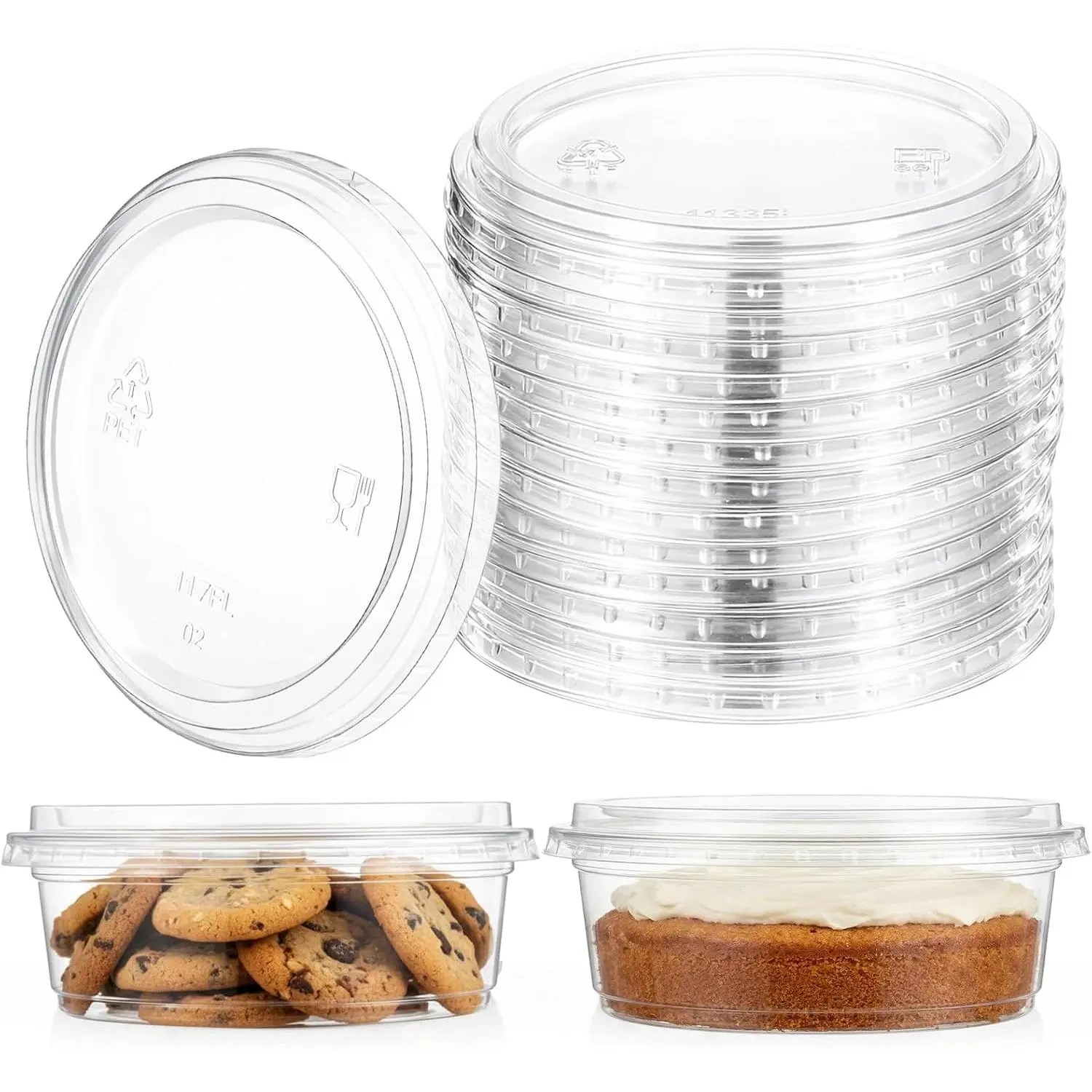 50 Pack 117mm Diameter Clear Flat  Container Plastic  Raised Round Lid for 8-32 oz Deli Container Plastic Containers Yogurt Containers