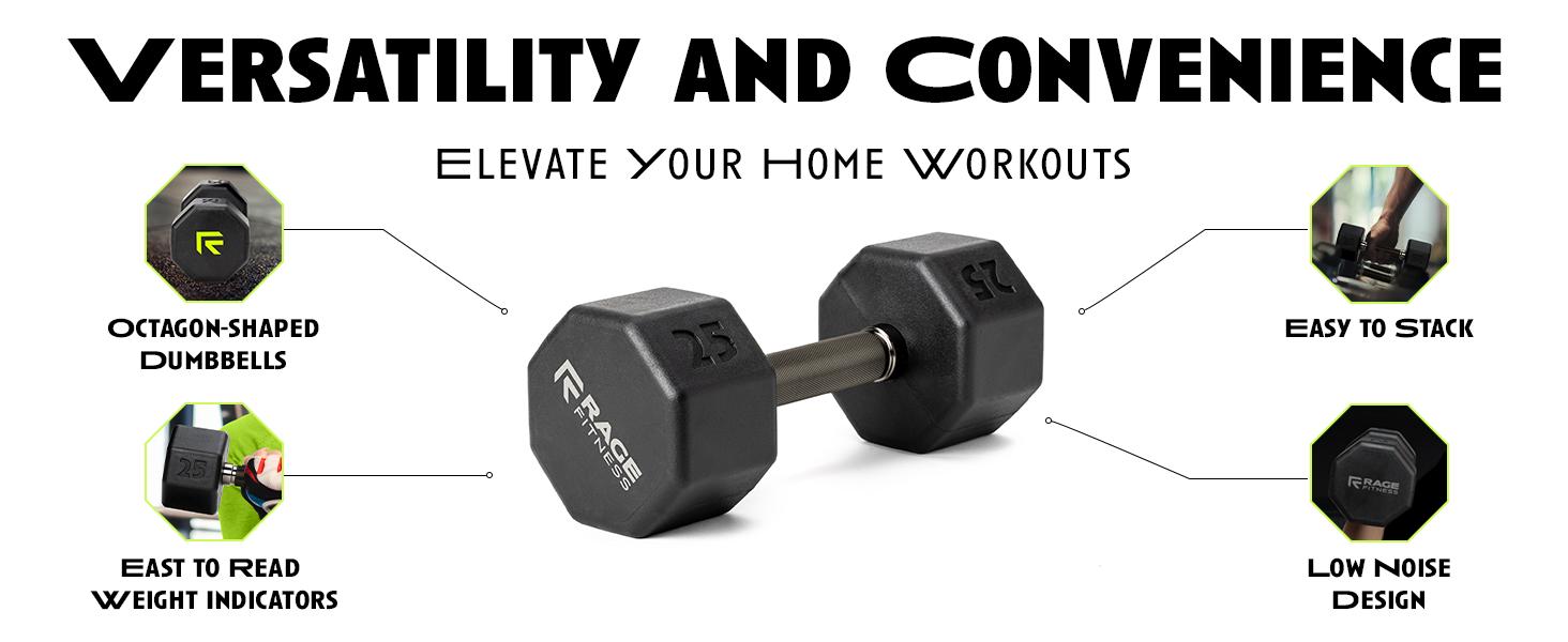 Rubber Coated Dumbbells - No Roll Design Easy-Grip Steel Knurled Handle, Weights Dumbbells Set for Strength Training - Ideal Weights Set for Home Gym - 10-60 LBS SOLD INDIVIDUALLY