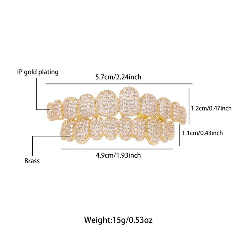 Iced Out Shiny Grillz Pack, Gold Finish Hip Hop Dental Decor, Luxury Zircon Embellished Teeth Covers, Stylish Street Rap Costume Piece, Great Gift for Hip-Hop Artists & Party Performers