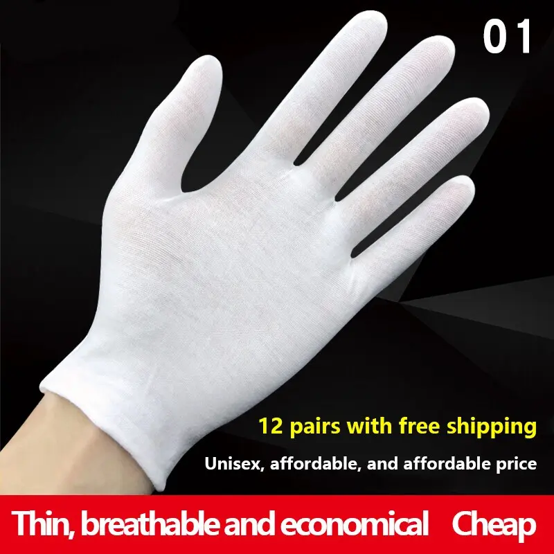 12 Pairs Labor Protection Gloves, Pure Cotton Durable Anti-Slip Thickened Handicraft Etiquette Gloves, Construction Work Thin Factory Gloves