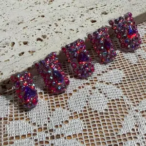 Handmade Press on Nails, Sparkle Diamond Hot, Short Duck Nails for Daily Use, 1 Set, Perfect for Everyday Style