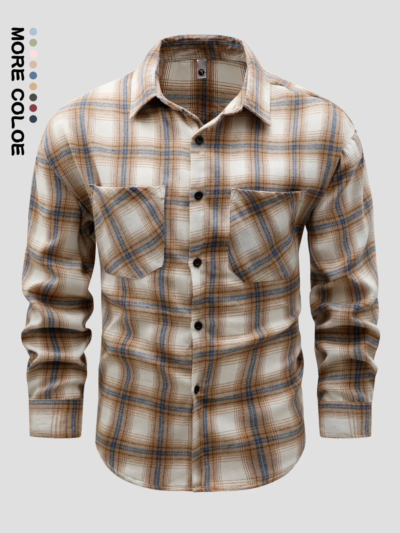 Men's Long Sleeve Plaid Flannel Shirt Lapel Collar Button Down Shirts with Dual Chest Pockets Soft Brushed Casual Loose Fit Vintage Check Blouse Outdoor Workwear Tops Spring Autumn Multi Color Plaid Shacket for Men