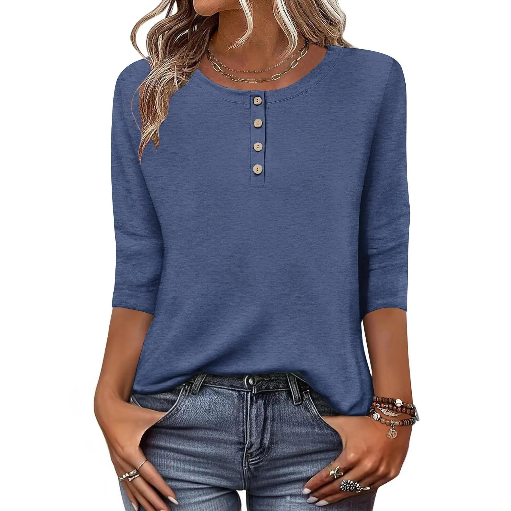Zeagoo 3/4 Length Sleeve Women Tops Dressy Casual Blouses Work Clothes Shirts Womenswear