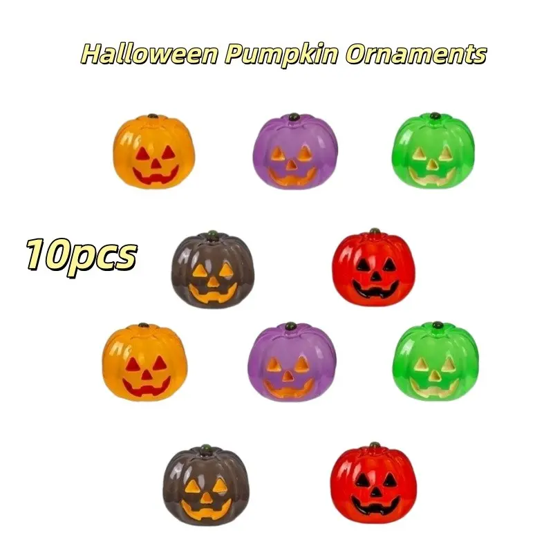 10pcs Creative Halloween Pumpkin Night Light Resin Ornaments Accessories, Perfect Gift for Halloween, Unique Decorative Items for Festive Season