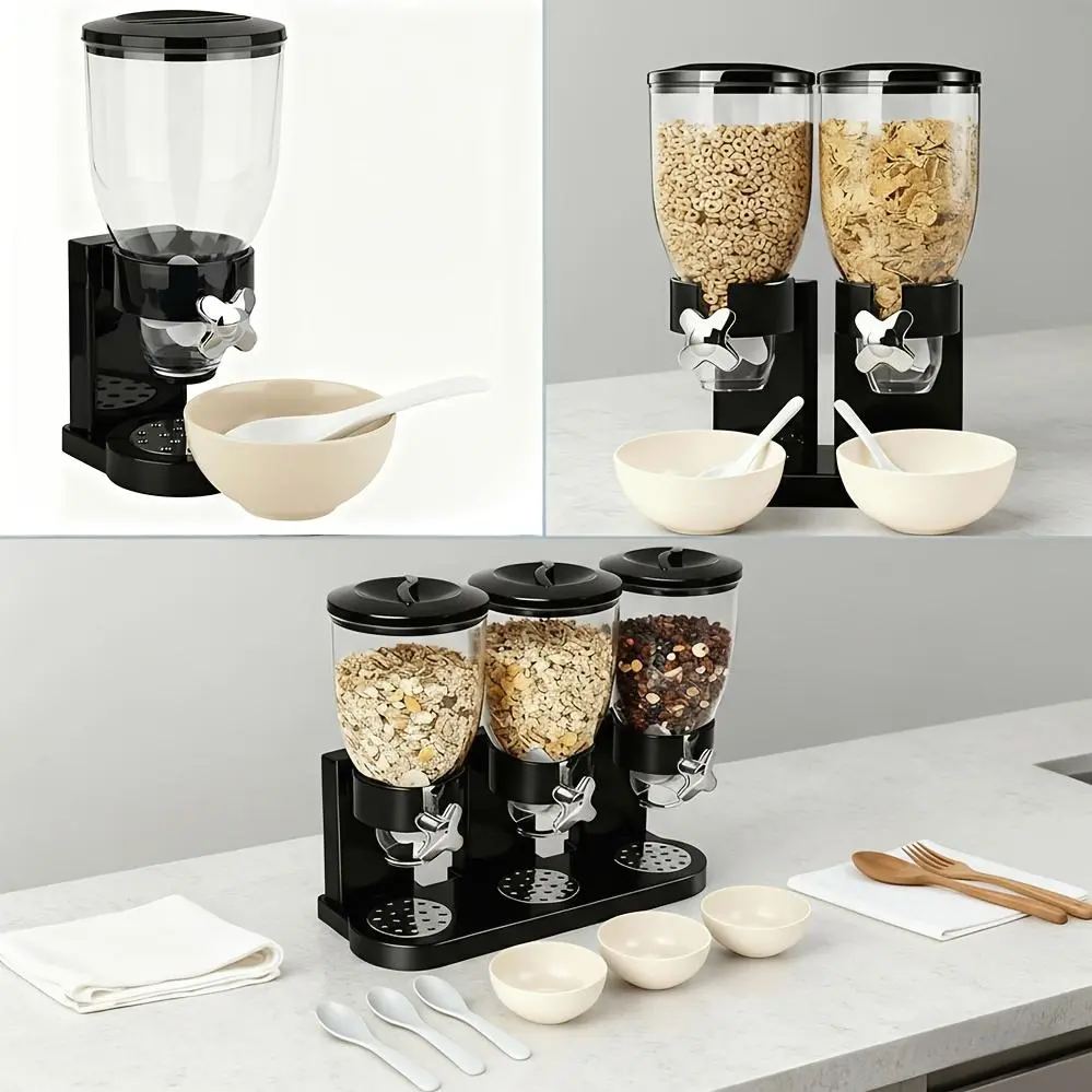 17.5oz Dry Food & Candy Dispenser with Spoon, Bowl & Lid - 1 Unit Countertop Home Organizer Containers for Oatmeal, Nuts, Granola, Dog Food & Treats (Dispensing for Pantry Kitchen Use)